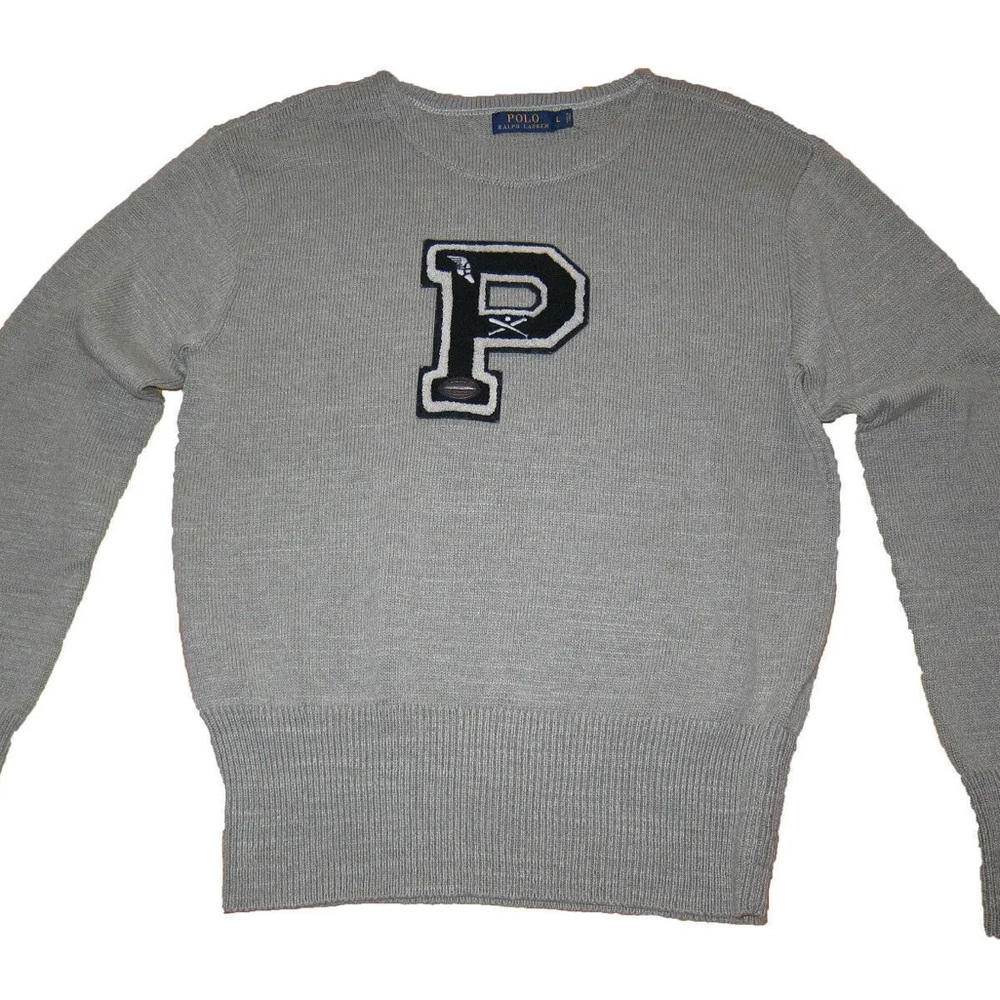 Vintage Polo by Ralph Lauren Light Gray Crewneck Sweater with P Logo
